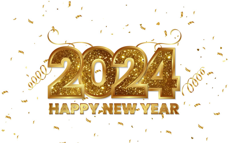 Golden happy new year 2024 gold confetti background Illustration