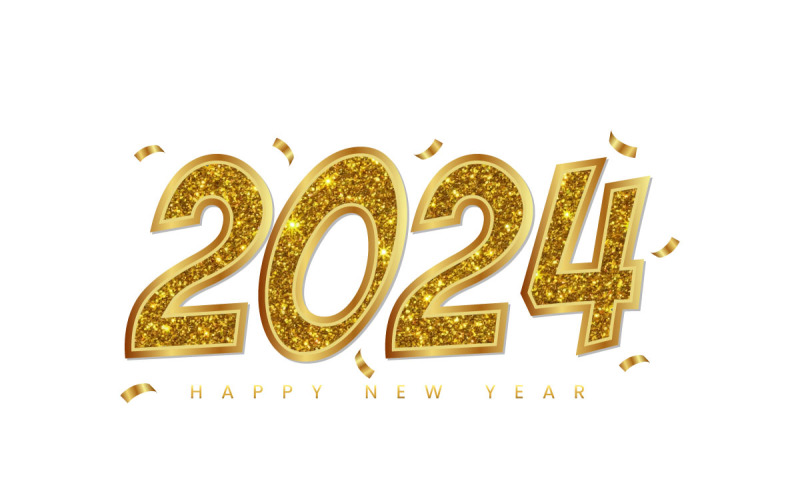 Golden Happy New Year 2024 typography Illustration