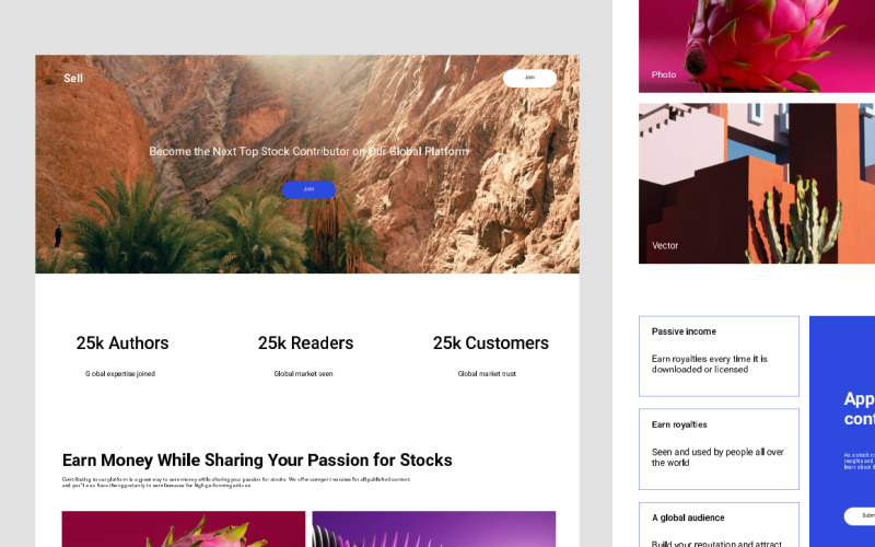 Sell your stock - Join contributor landing page UI Element