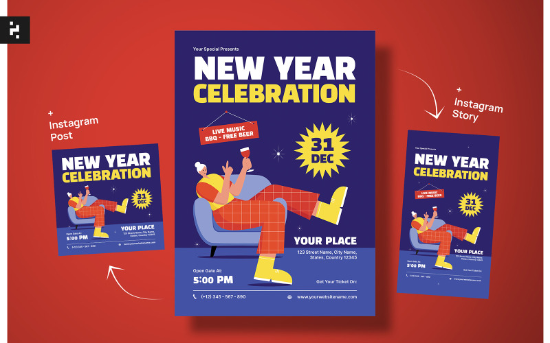 New Year Celebration Flyer Template Corporate Identity