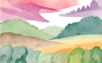 Seamless pattern with hand drawn watercolor landscape. Vector illustration