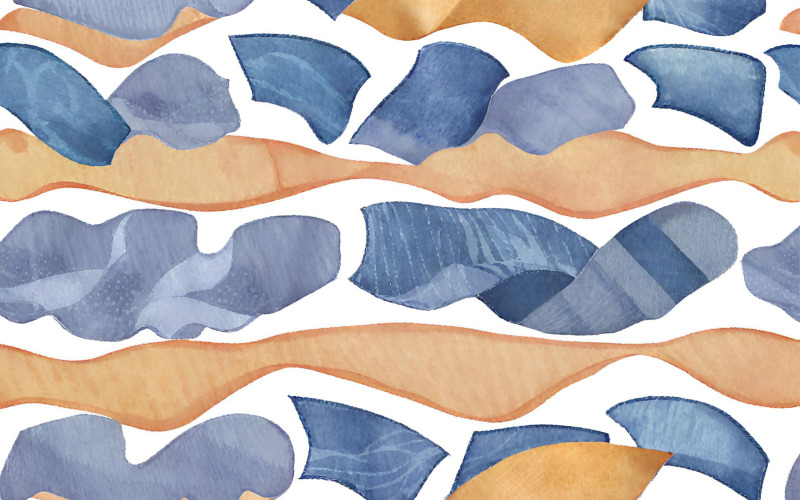 Seamless watercolor pattern with blue and beige abstract shapes Background