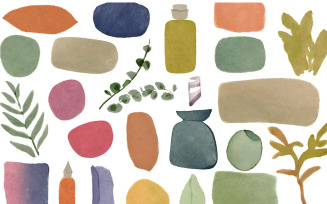 Set of watercolor elements for design. Hand-drawn illustration