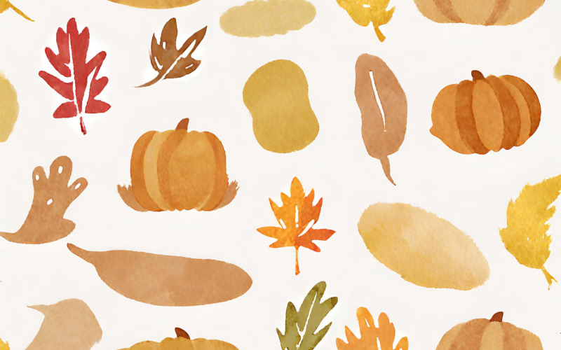 Watercolor autumn seamless pattern with pumpkins and leaves Background
