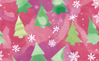 Watercolor christmas background with fir trees and snowflakes