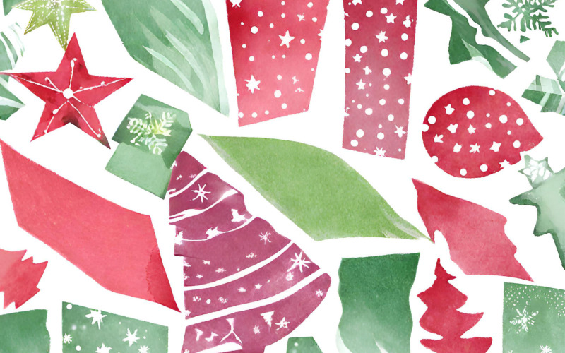 Watercolor Christmas seamless pattern with fir tree and poinsettia Background