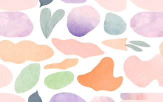 Watercolor seamless pattern with abstract shapes and leaves