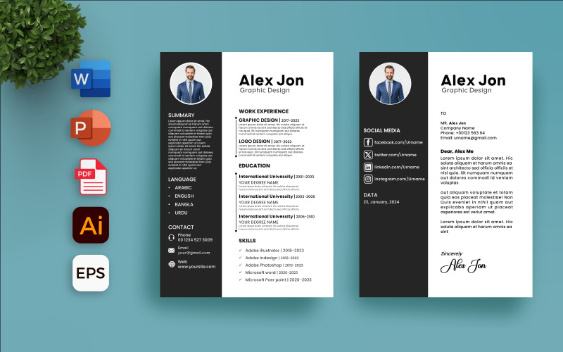 Alex Jon Resume and Cover letter Templates, CV template Resume Template