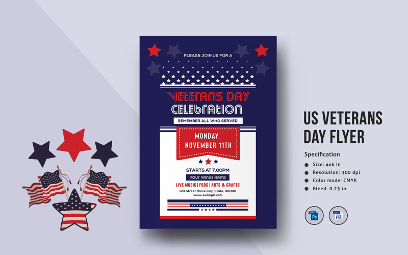 US Veterans Day Flyer Template Corporate Identity