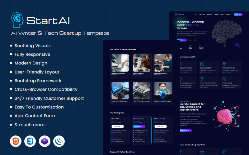 StartAI - AI Writer & Tech Startup Template Website Template