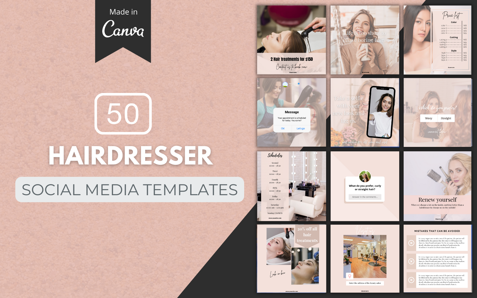 50 Premium Hairdresser Canva Templates For Social Media