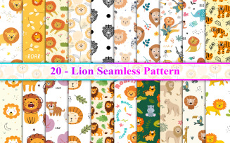 Baby Lion Seamless Pattern, Lion Seamless Pattern, Kids Animals Seamless Pattern
