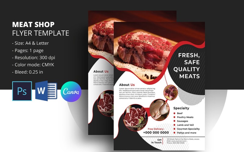 Meat Shop Flyer, Butcher Shop Flyer Template. Psd, Word and Canva Corporate Identity