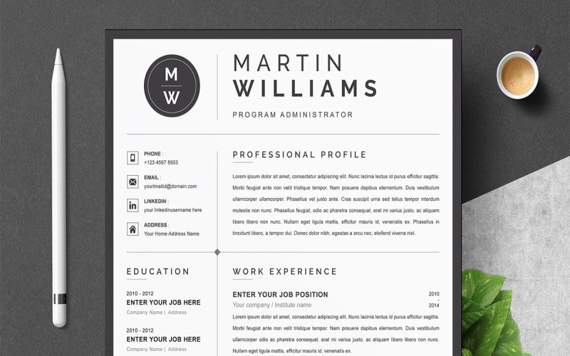 A4, CV Template, Professional Resume, Instant Download Resume Template