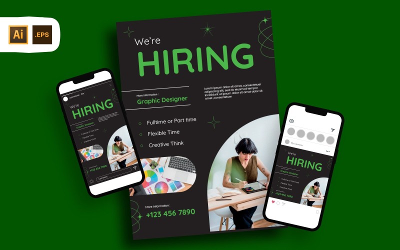 Modern Black Green Job Vacancy Flyer Template Corporate Identity