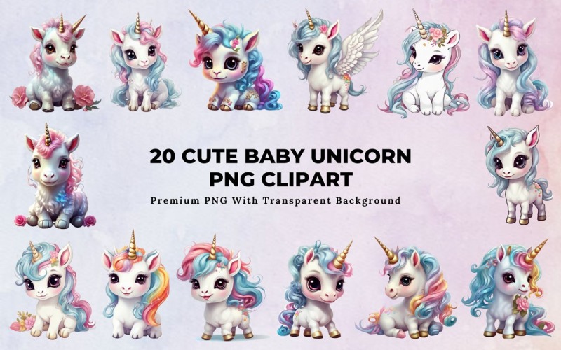 20 Cute Baby Unicorn PNG Clipart Background