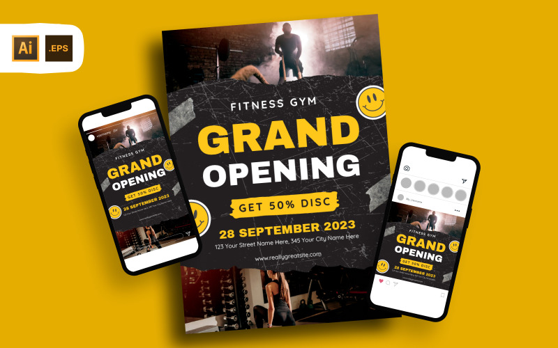 Fitness Gym Grand Opening Flyer Template Corporate Identity
