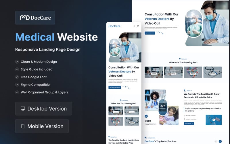 Medical Website Responsive Landing Page Figma UI Element