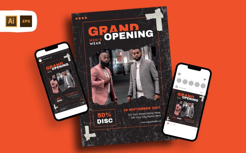 Mens Wear Grand Opening Flyer Template Corporate Identity