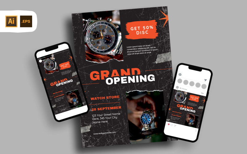 Watch Store Grand Opening Flyer Template Corporate Identity