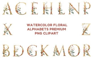 Watercolor Floral Alphabets Clipart