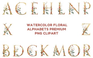 Watercolor Floral Alphabets Clipart
