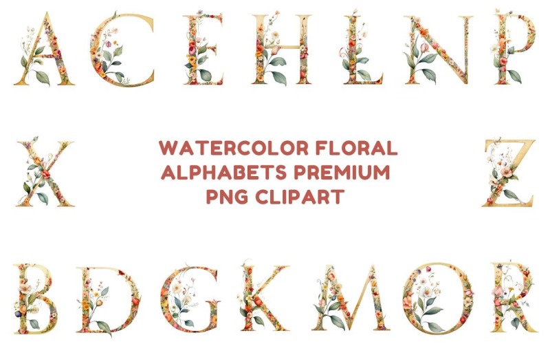 Watercolor Floral Alphabets Clipart Background