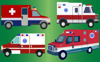 Ambulance illustrated and colored with vector on a green background