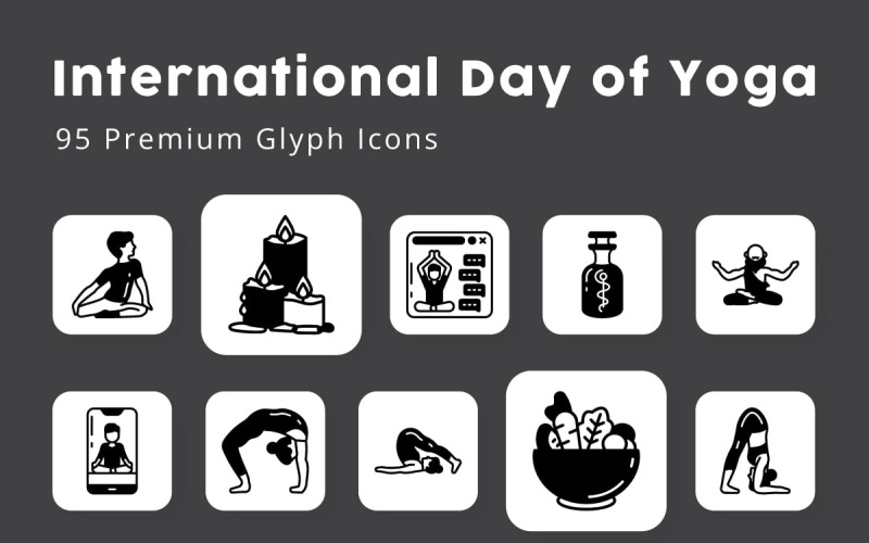 International Day of Yoga 95 Premium Glyph Icons Icon Set