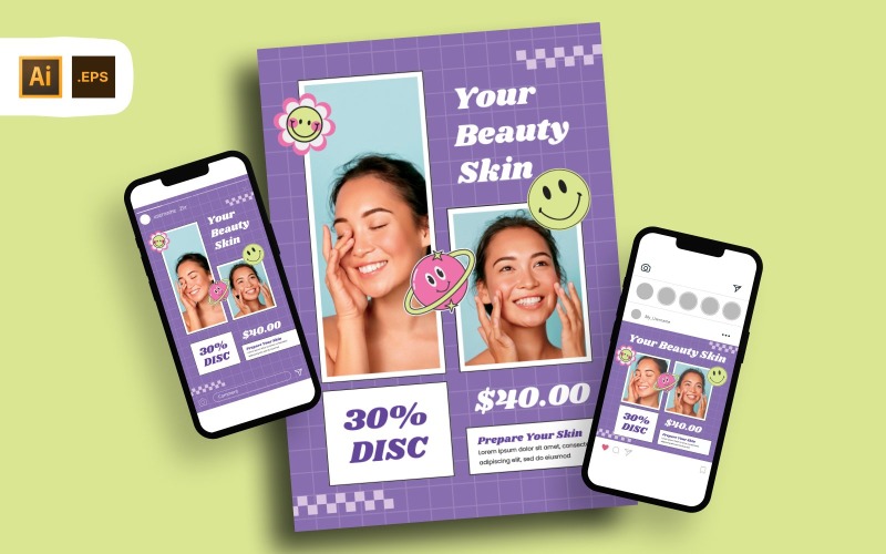 Purple Modern Beauty Skin Discount Flyer Template Corporate Identity