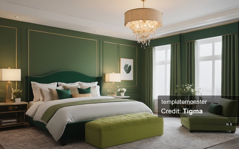 Transform Your Bedroom into a Dream with this Green Interior Design - Digital Download Illustration