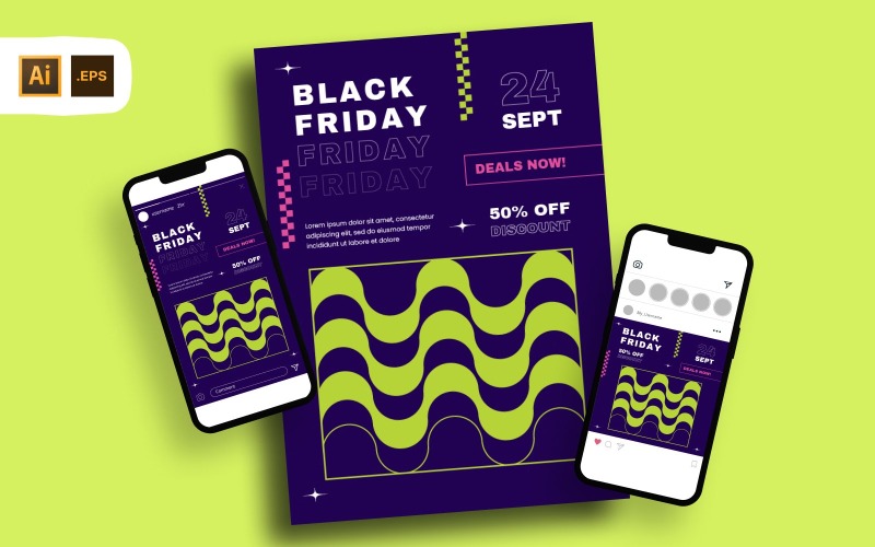 Y2K Navy Green Black Friday Deals Flyer Template Corporate Identity