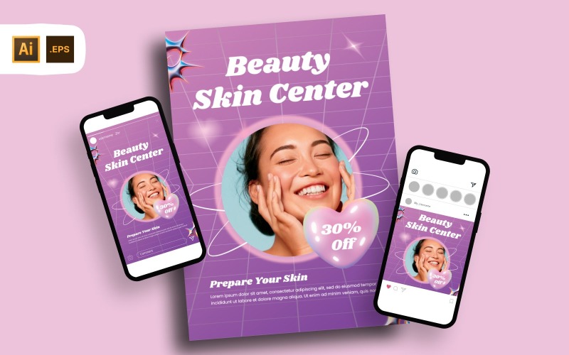 Y2K Purple Beauty Skin Center Flyer Template Corporate Identity