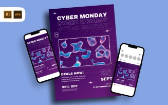 Y2K Purple Blue Cyber Monday Flyer Template