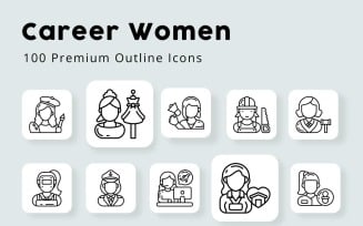 Career Women 100 Premium Outline Icons