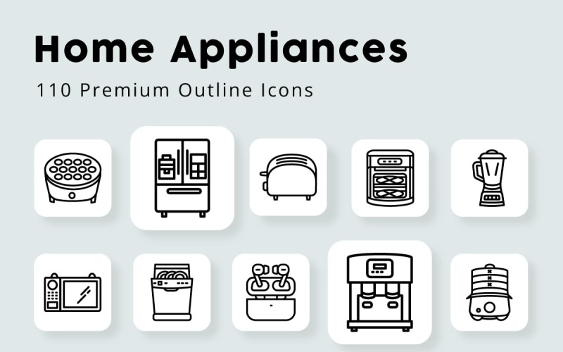 Home Appliances 110 Premium Outline Icons Icon Set