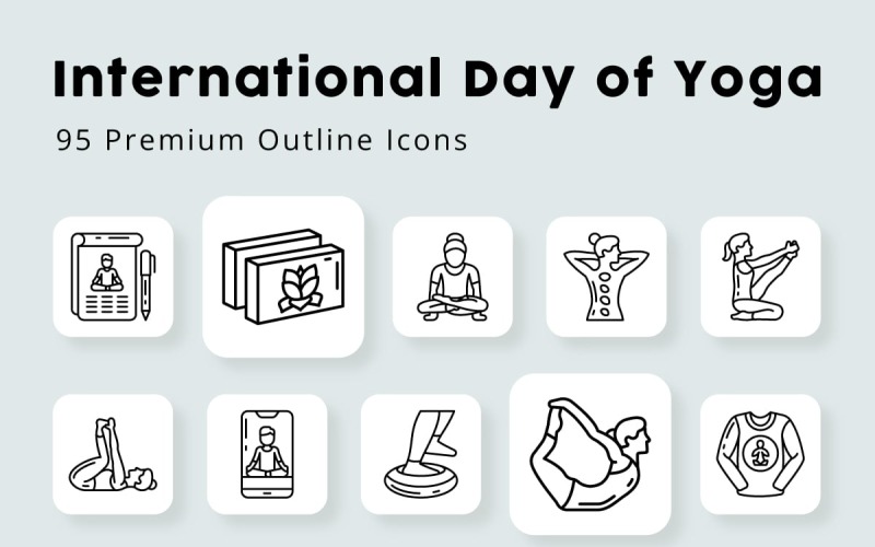 International Day of Yoga 95 Premium outline Icons Icon Set