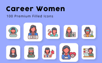 Career Women 100 Premium Filled Icons