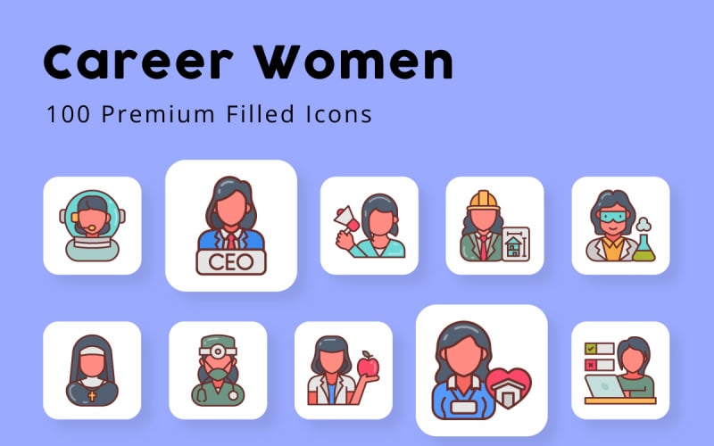 Career Women 100 Premium Filled Icons Icon Set