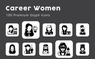 Career Women 100 Premium Glyph Icons
