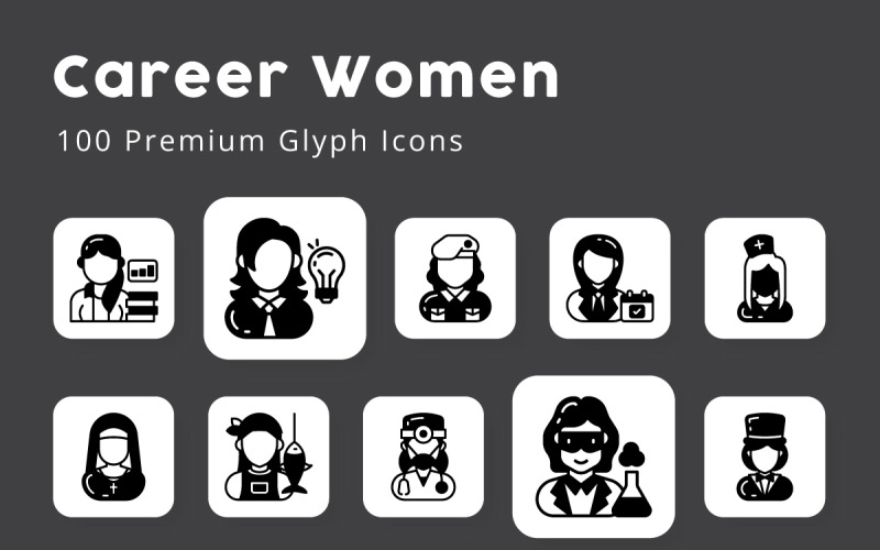Career Women 100 Premium Glyph Icons Icon Set