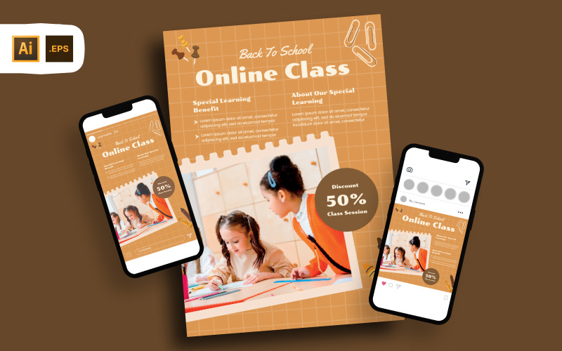 Decorative Online Class School Admission Flyer Template Corporate Identity
