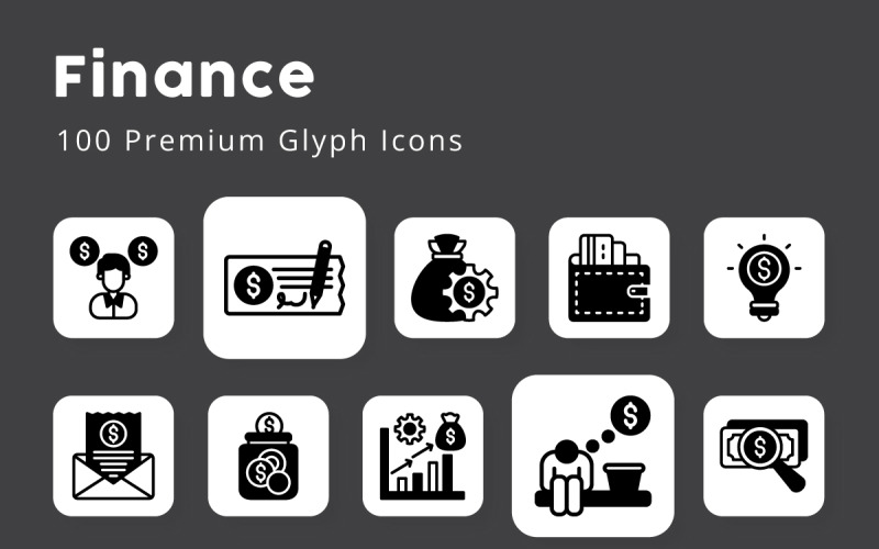 Finance 100 Premium Glyph Icons Icon Set