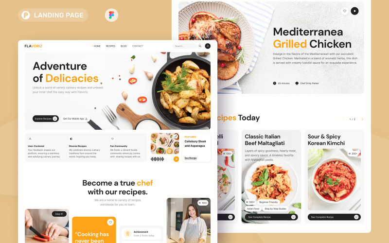 Flavoriz - Food Recipes Landing Page UI Element