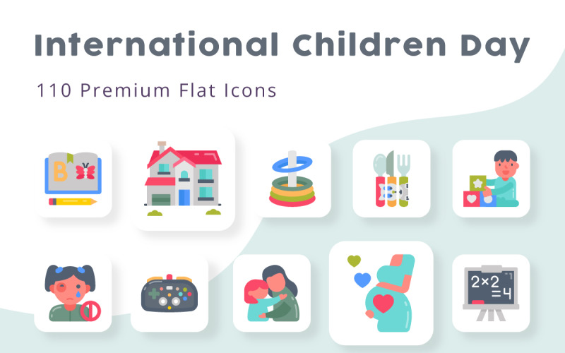 International Children Day 110 Premium Flat Icon Set