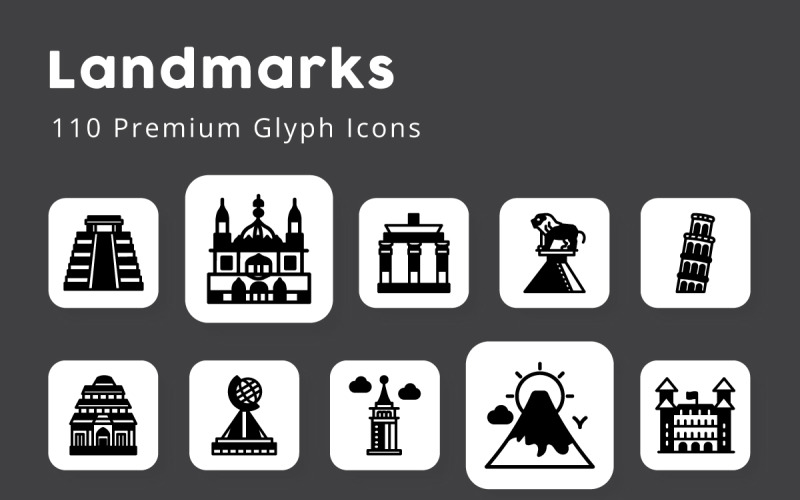 Landmarks 110 Premium Glyph Icons Icon Set