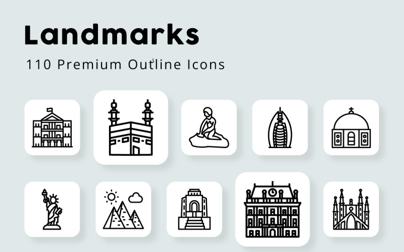 Landmarks 110 premium Outline icons Icon Set