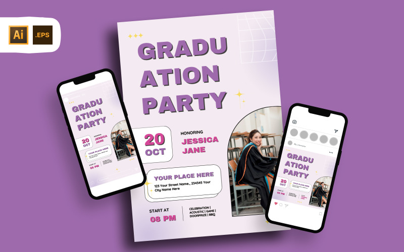 Light Purple Y2K Graduation Party Flyer Template Corporate Identity