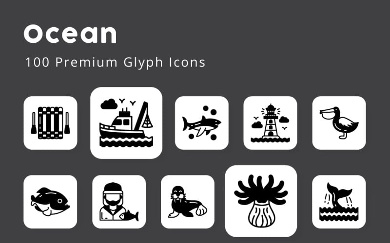 Ocean 100 Premium Glyph Icons Icon Set