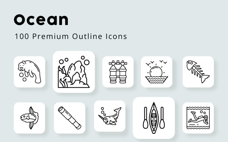 Ocean 100 Premium Outline Icons Icon Set